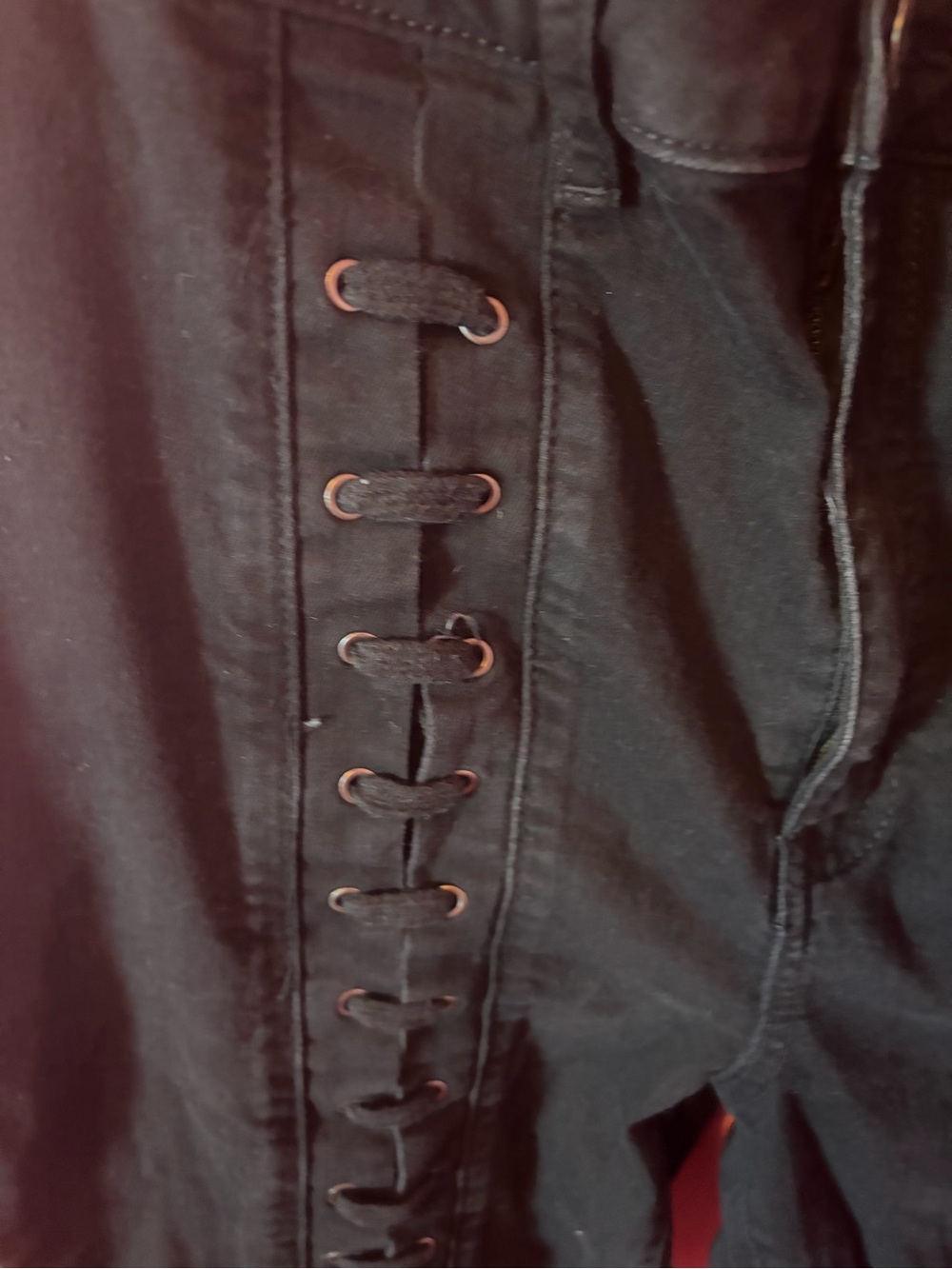Fashion to Figure Black Lace-Up Skinny Jeans hemmed to 25 inch inseam - Picture 3 of 4